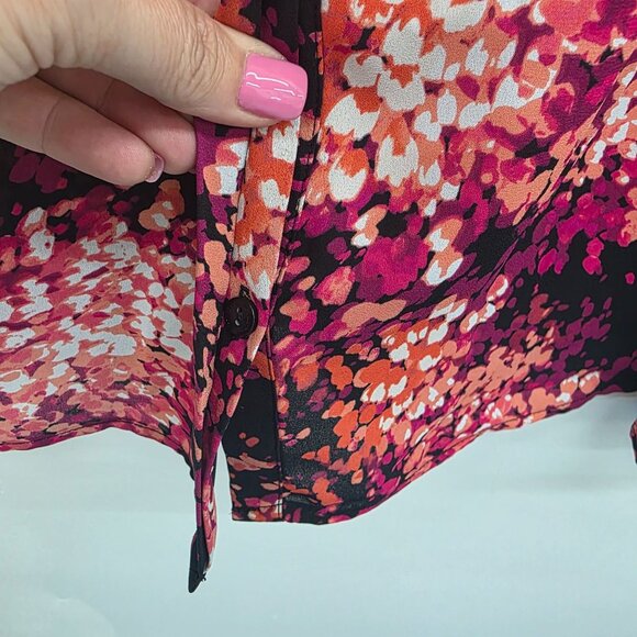 Worthington Womens Sleeveless V-Neck Top Blouse 1X Pink Black Floral Career Work - Picture 4 of 8